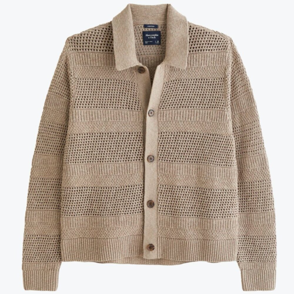 Abercrombie & Fitch Cropped Open Knit Crochet Button Cardigan SZ L